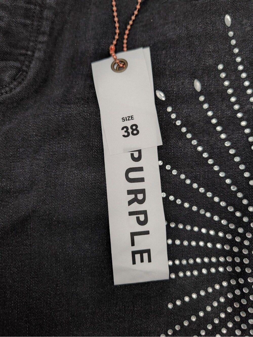 Purple Brand Black Denim Shorts with Silver Studded Sunburst Design Size 38 - Picture 4 of 15